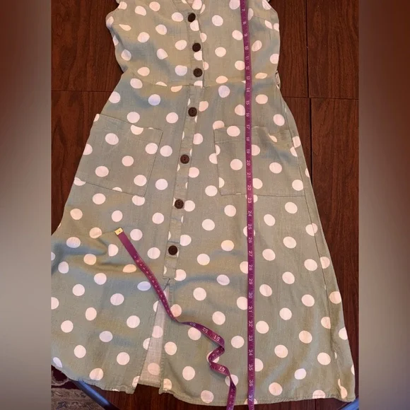 Monteau Green Linen Blend Polka Dot Midi Dress - Size Small - Picture 6 of 11